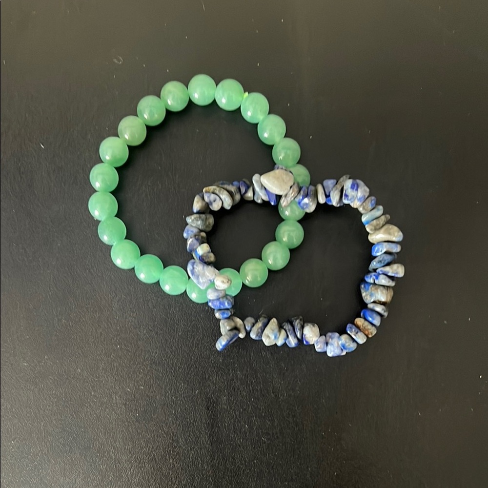 Green and Blue Crystal Beaded Bracelet Set